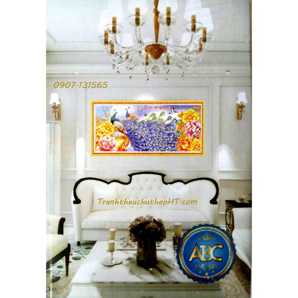 Tranh đính đá đôi chim công Phú quý bình an 115*52cm