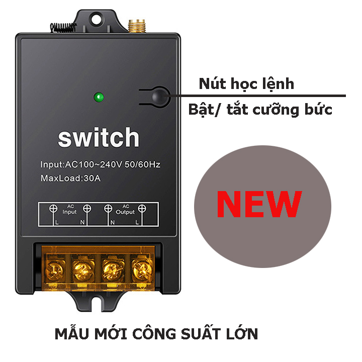 Bộ công tắc điều khiển từ xa 100m 30A 220V bật tắt máy bơm nước máy rửa xe công suất lớn có học lệnh [MẪU MỚI 2021]