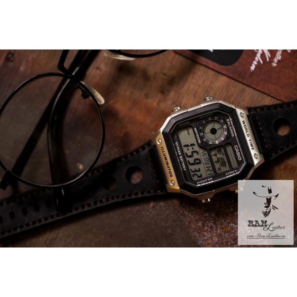 DÂY ĐỒNG HỒ CASIO AE1200 BUNDSTRAP DA BÒ THẬT ĐEN TUYỀN