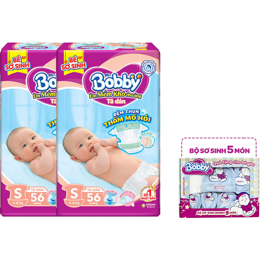 Combo 2 Tã Dán Bobby S56 Tặng 1 Set Newborn