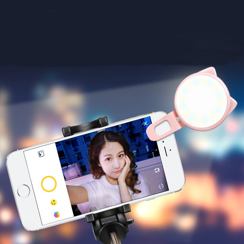 Đèn LED Selfie trợ sáng kẹp điện thoại 3 cấp độ tạo hiệu ứng ánh sáng chụp ảnh tự sướng, quay Tik Tok cực đẹp hình con mèo Jisulife BL02 (Hàng chính hãng)