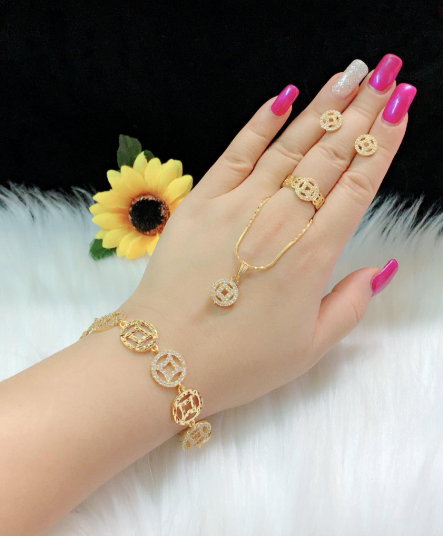 Bộ trang sức kim tiền may mắn dát vàng 18k mã EKPM15