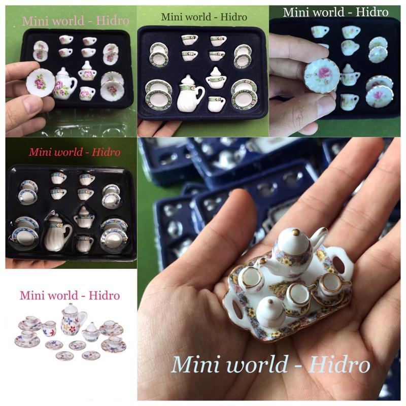 Bộ ấm chén mini trang trí nhà búp bê. Bộ ấm trà mini. Miniature. Bộ tách trà bằng sứ mini