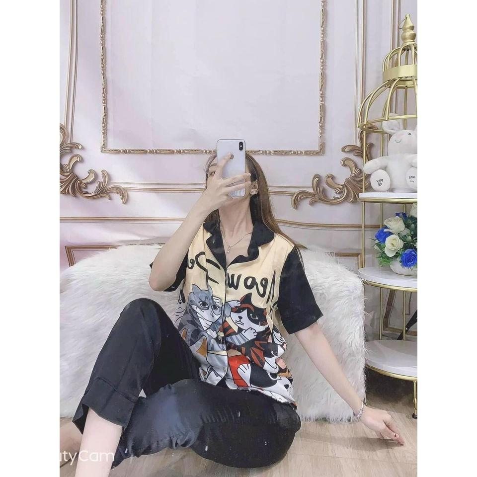 Bộ đồ dài satin hình thú siêu cute freesize hàng có sẵn dưới 60kg