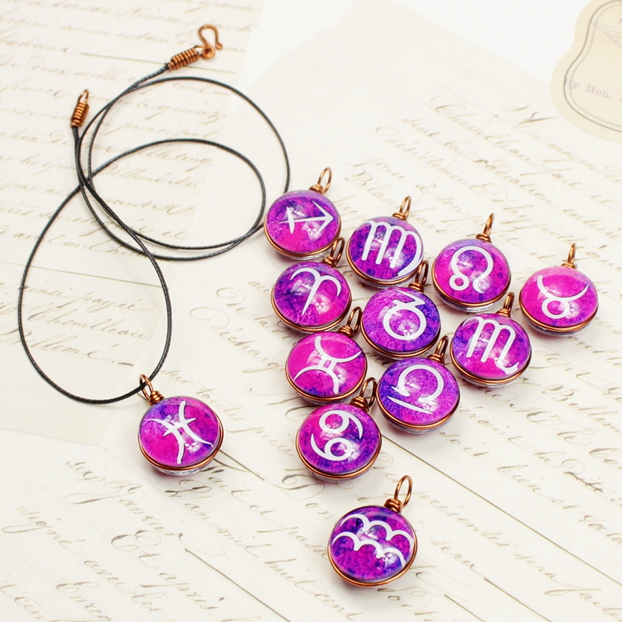 Dây chuyền 2 mặt hình 12 cung hoàng đạo Zodiac màu sắc tươi sáng 14MM-003