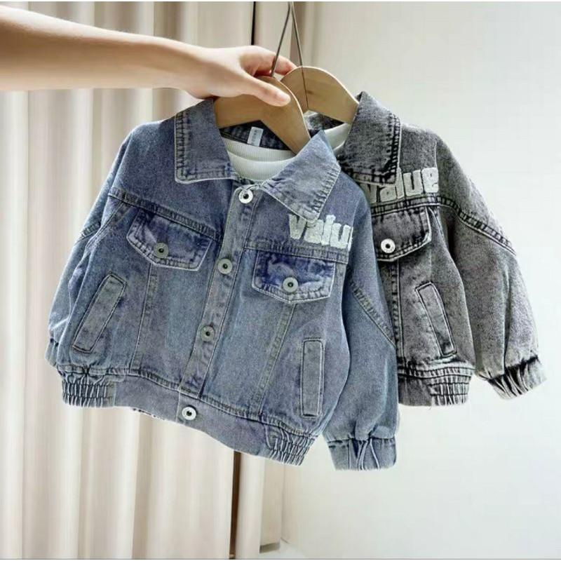 Áo khoác jean denim chất mềm túi hộp bo gấu phong cách Hàn Quốc cực đẹp cho bé trai bé gái