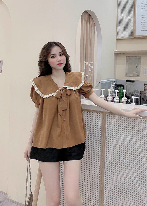 Set Đồ Bộ Cổ Phối Bèo Đính Nơ Thời Trang