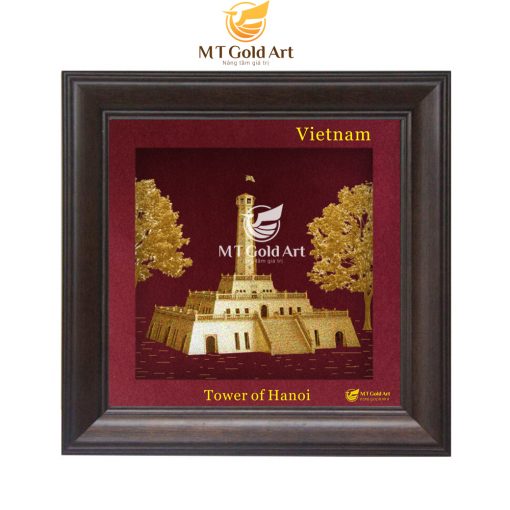 Hình ảnh Tranh cột cờ Hà Nội ( 20 x 20cm)  dát vàng MT Gold Art- Hàng chính hãng, trang trí nhà cửa, quà tặng sếp, đối tác, khách hàng.