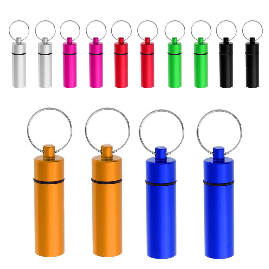 2Pcs Waterproof Aluminum Pill Box Case Bottle Cache Drug Holder Keychain