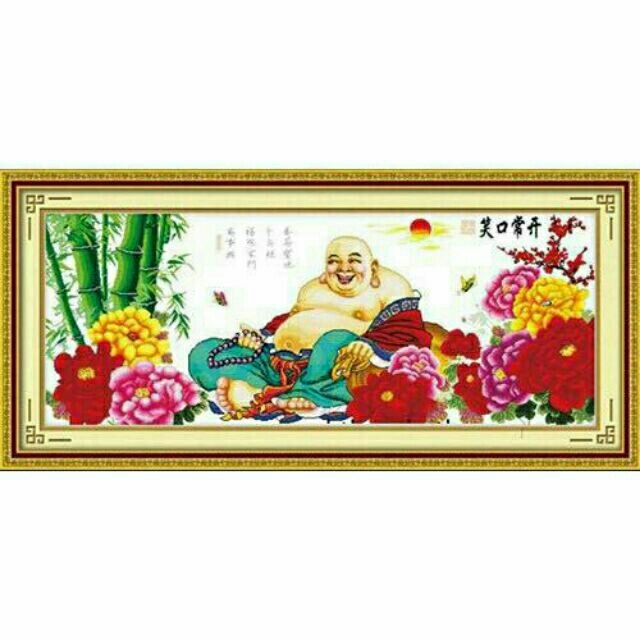 Tranh thêu chữ thập Di Lặc Hoa Mẫu Đơn (164*70cm) chưa thêu