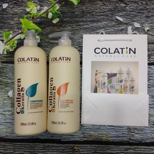 Bộ dầu gội xả dưỡng chất tơ tằm Collagen COLATIN Shampoo &amp; Conditioner 500ml