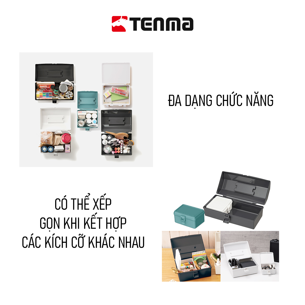 Hộp Nhựa Cỡ Vừa Đa Năng TENMA, Có Khóa Gài Hacotto-W