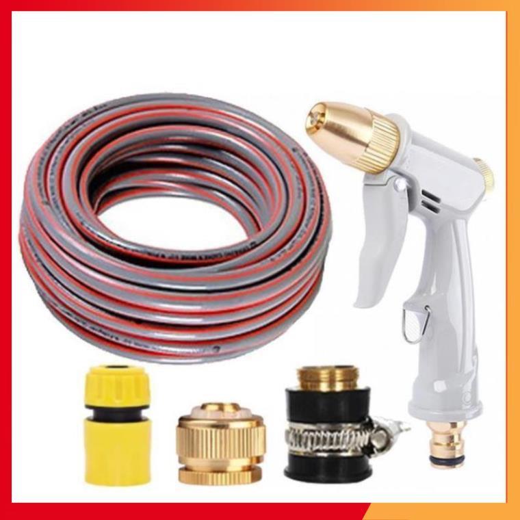 Bộ dây vòi xịt nước tưới cây rửa xe,tăng áp 3 lần, loại 15m (cút nhựa nối đồng nhựa) 206846