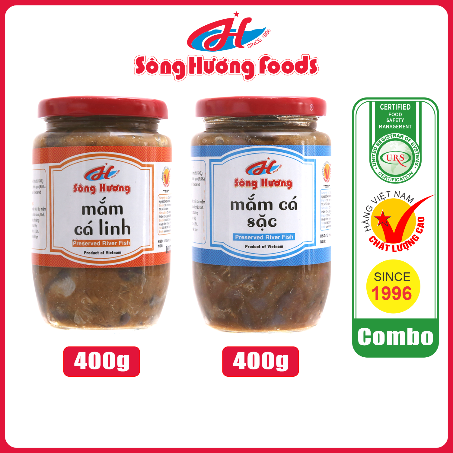 Combo Nấu Lẩu Mắm 1 Hũ Mắm Cá Linh 400g + 1 Hũ Mắm Cá Sặc 400g Sông Hương Foods