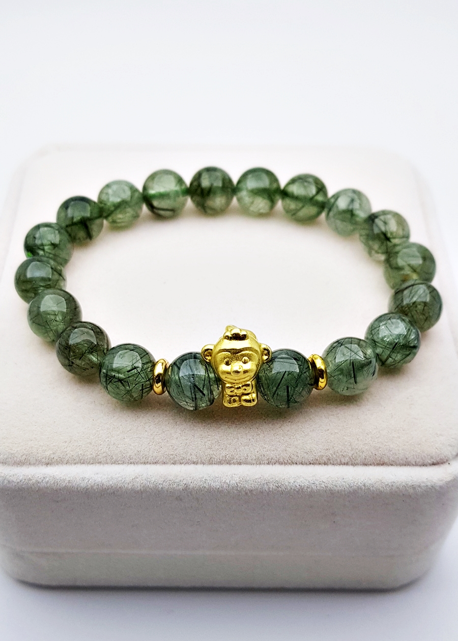 Vòng Tay Đá Thạch Anh Tóc Xanh Green Rutilated Quartz Tự Nhiên Tuổi Thân 11mm