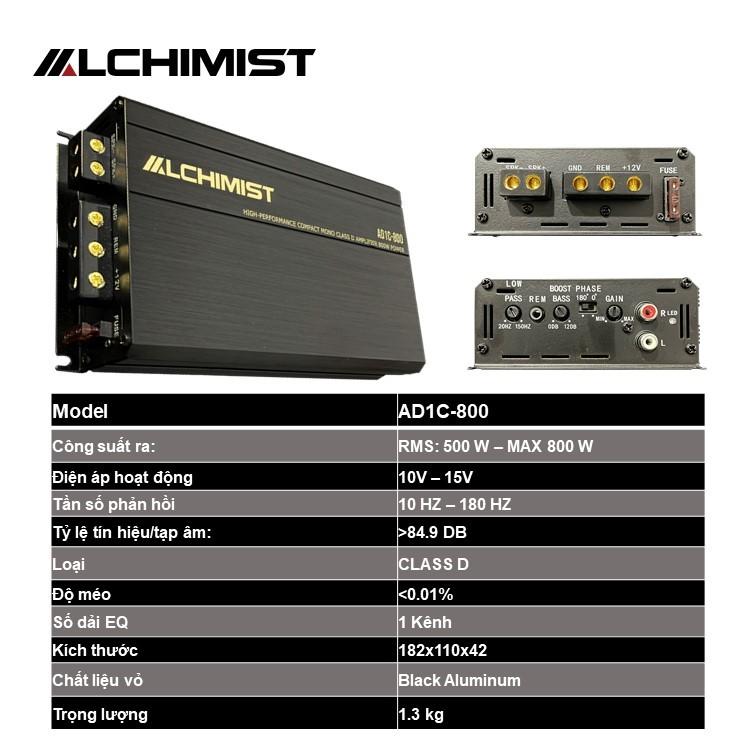 Bộ Khuếch Đại DSP Alchimist AD1C-800, DSP mono 1 kênh Class D - Max 800 W nội thất Ô tô