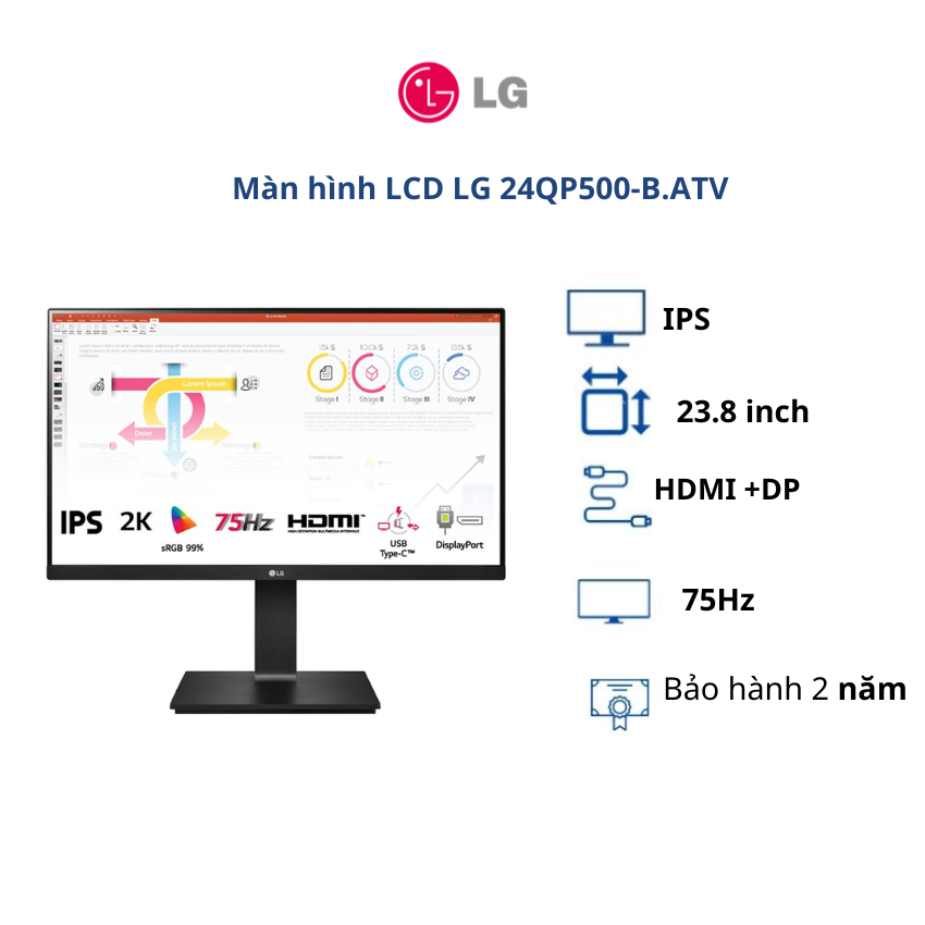 Màn hình LCD LG 23.8 inch 24QP500-B.ATV - BH chính hãng 24 tháng/ Hàng chính hãng