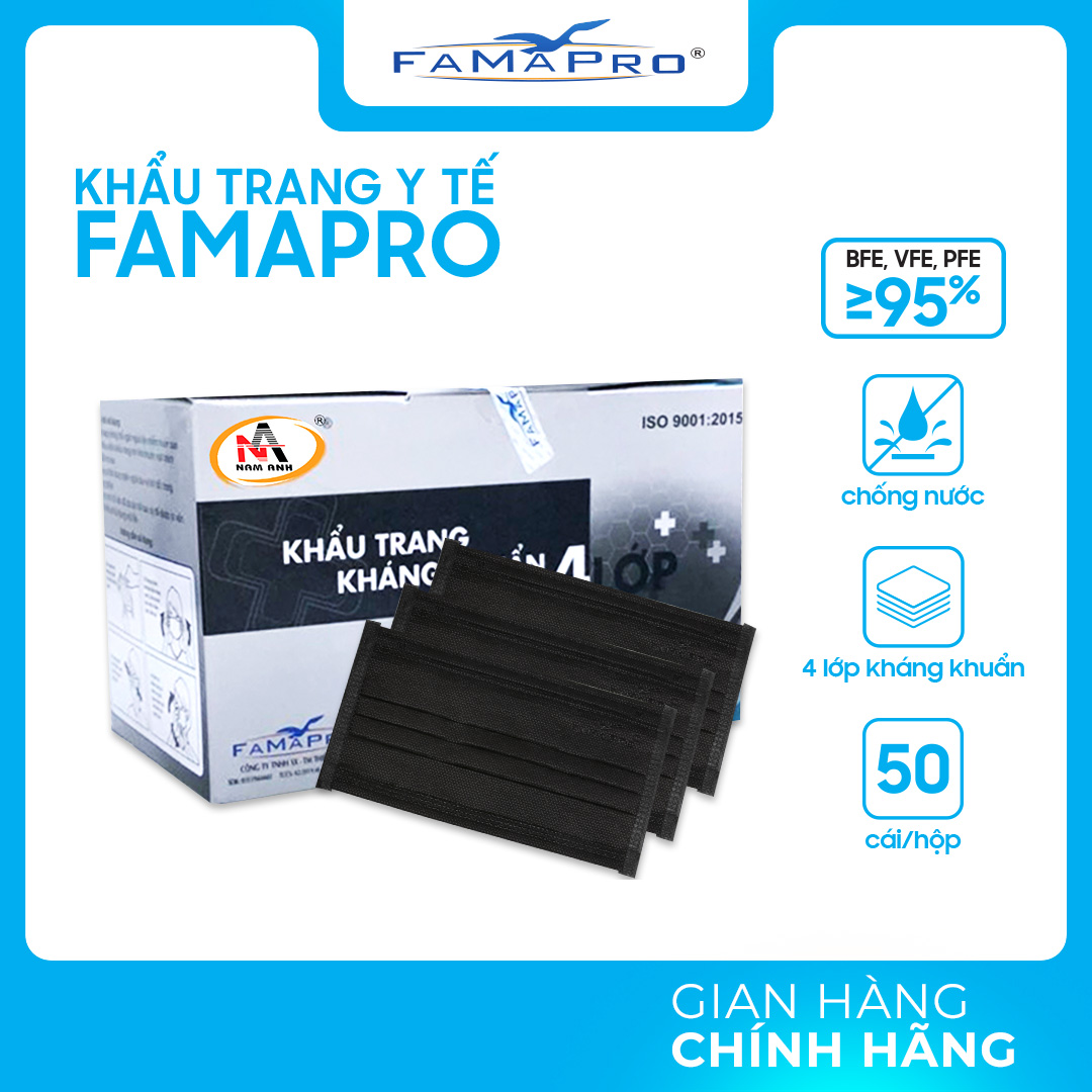 [HỘP - FAMAPRO] - Khẩu trang y tế kháng khuẩn 4 lớp Famapro (50 cái/ hộp)