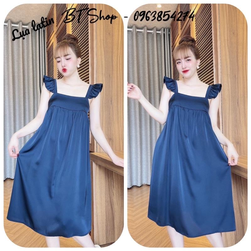 Váy đầm ngủ mặc nhà lụa latin màu trơn freesize 42-57kg