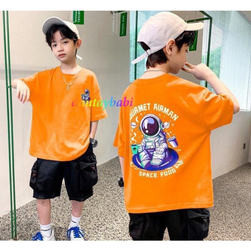 Bộ thun bé trai ngắn tay thun cotton xịn mát áo in AIRMAN quần dây rút túi hộp phong cách hiphop cho bé 10-52kg-BBT91