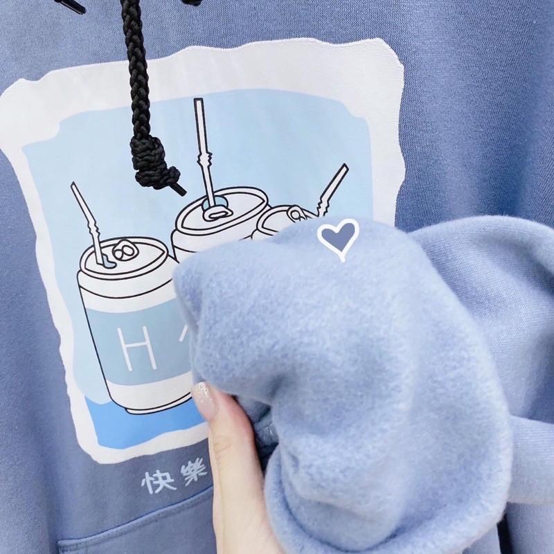 Áo Hoodie 3 Lon Nước HAPPY Form Rộng Tay Phồng Y Hình