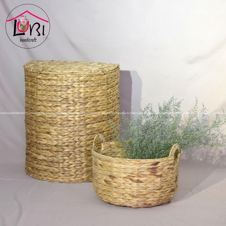 - Rương đựng đồ giặt đan lục bình hình bán nguyệt - sang trọng