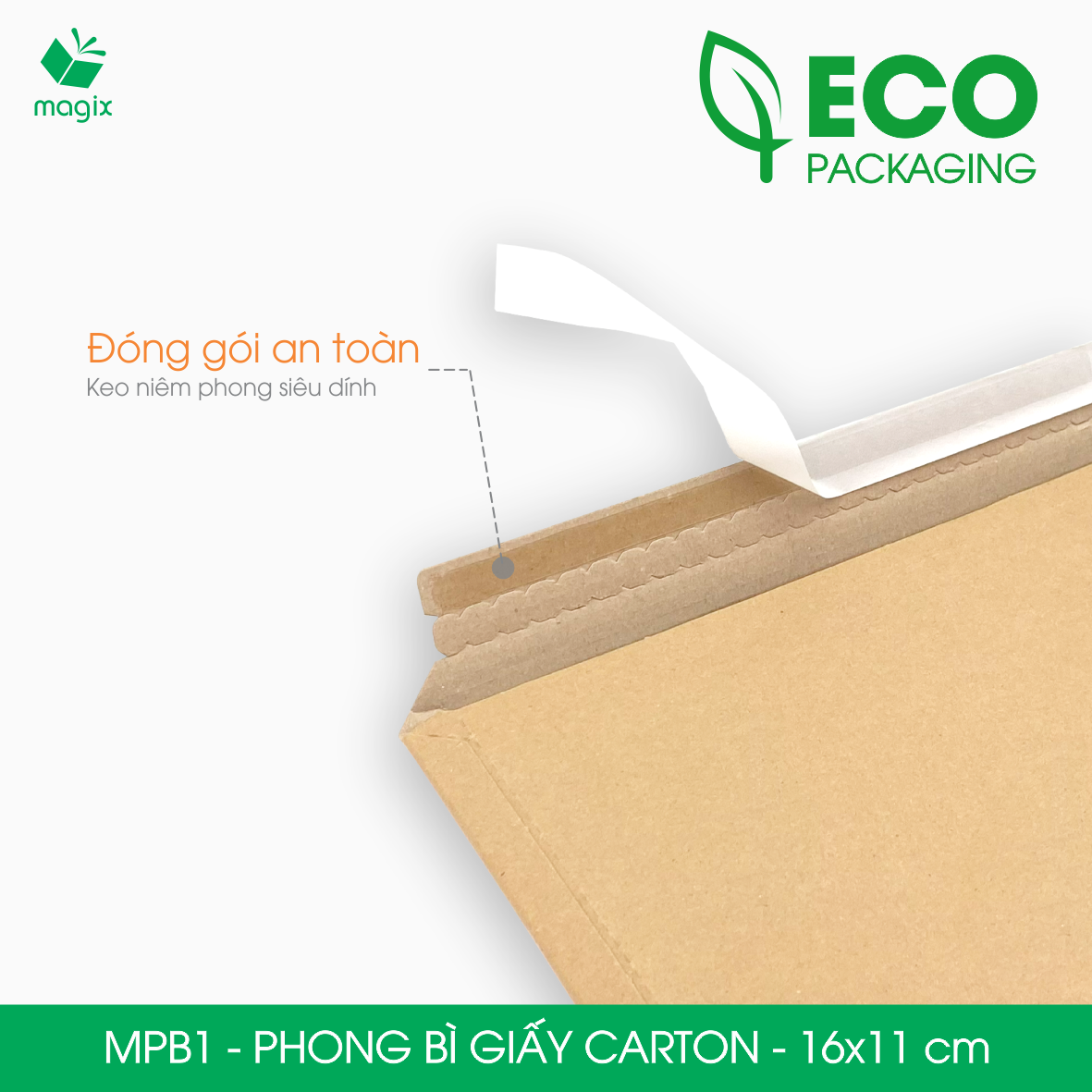 MPB1 - 16x11 cm - 100 phong bì carton đóng hàng - Bìa gói hàng, bìa cứng, bì thư | Magix Packaging