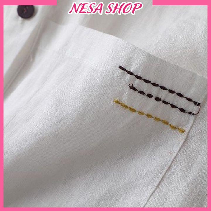 Áo sơ mi nữ tay ngắn NeSa Shop, áo kiểu nữ, chất liệu Đũi tơ mềm mát, áo sơ mi kiểu form trẻ trung AKS.49