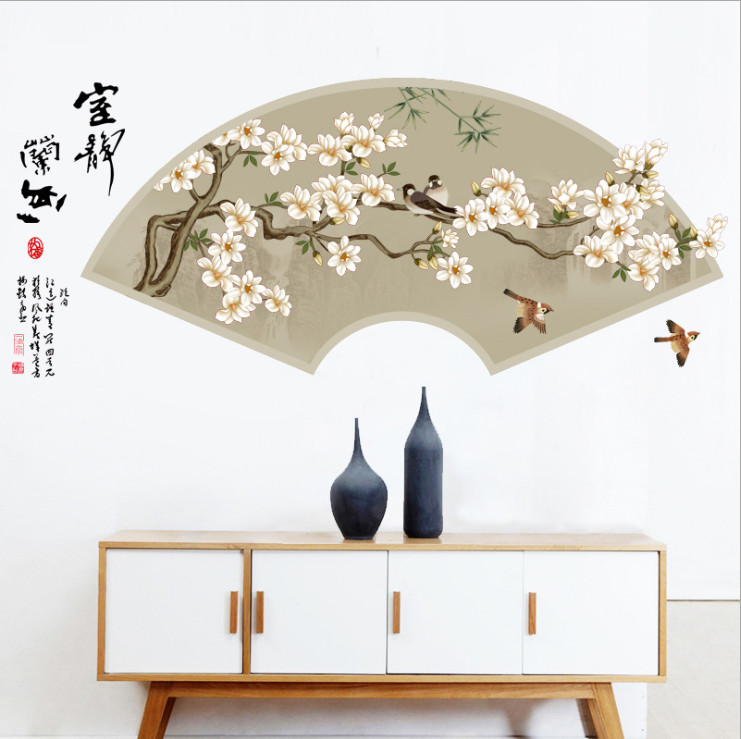 Decal dán tường tranh thủy mặc dán phòng khách sang trọng DKN148