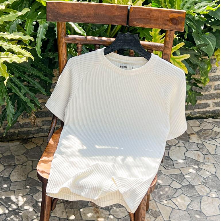 Áo Thun Ngắn Tay Cổ Tròn Nam BY COTTON White Ribbed Tee 0922