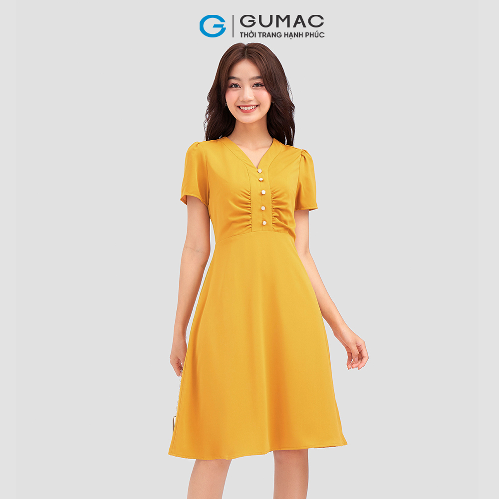 Đầm A nẹp nhún DC12076 thời trang GUMAC