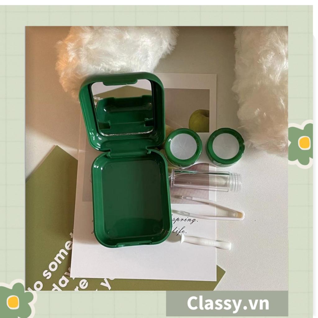 Khay đựng lens, kính áp tròng Classy đẹp hình trái tim xanh có kèm theo gương soi PK1313