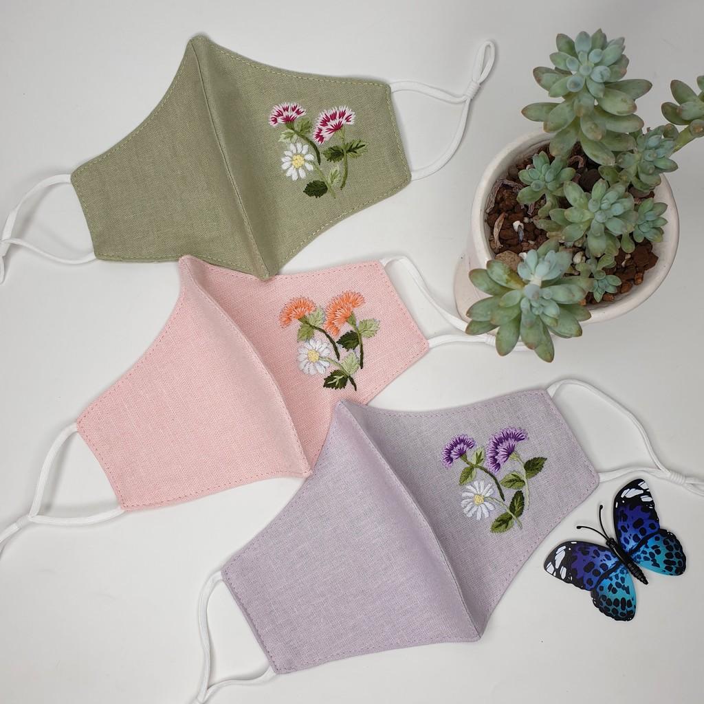 Khẩu trang thêu tay vải linen JL184