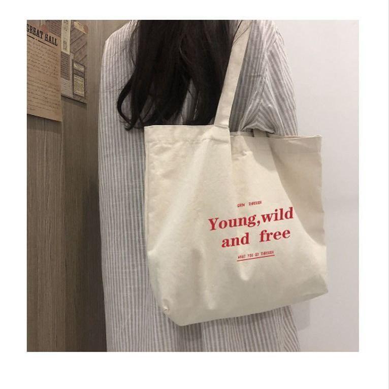 Túi Tote Vải Canvas AND FREEE Nữ phong cách Ulzzang Có ngăn phụ Khóa Kéo chất liệu dày dặn