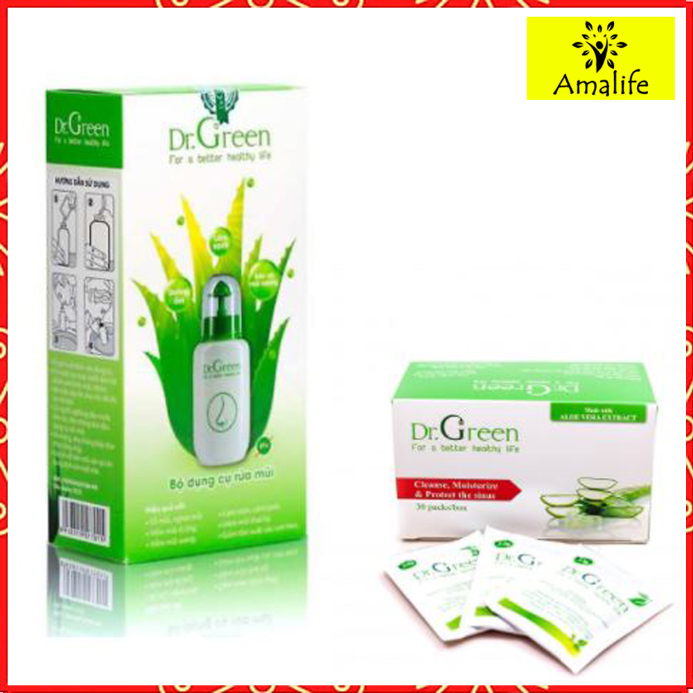 Combo Bình rửa mũi Dr.green + 40 gói muối nha đam