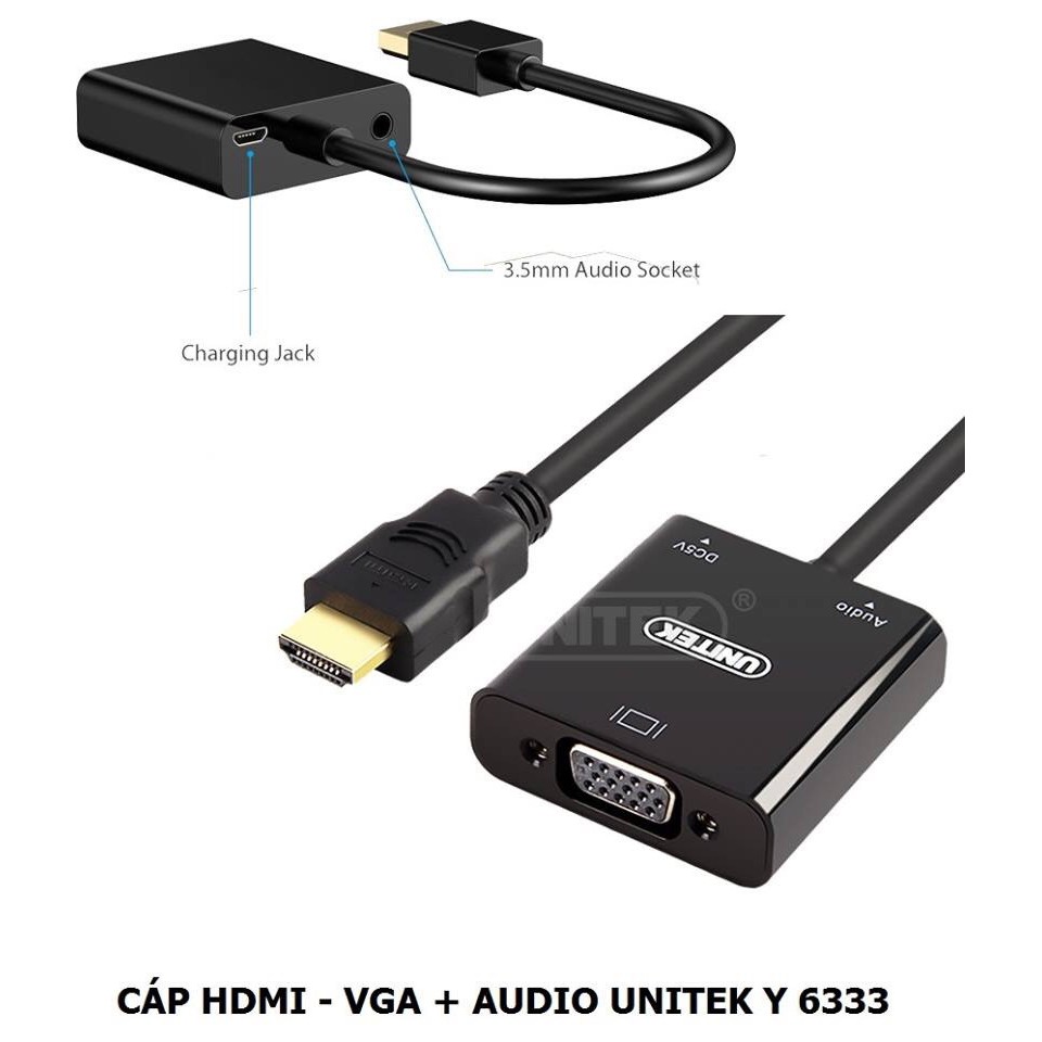 Cáp chuyển HDMI to VGA Unitek Y-6333 Hàng chính hãng