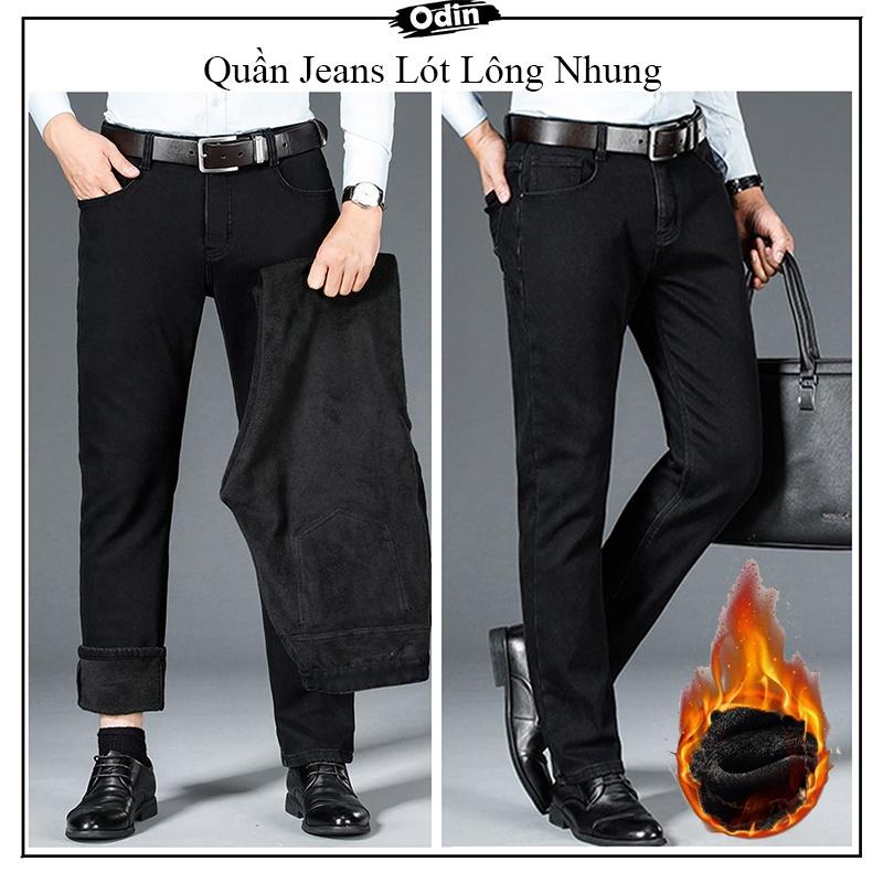 Quần jeans nam lót lông nhung, quần bò, quần jeans đen cao cấp ODIN siêu ấm mùa đông