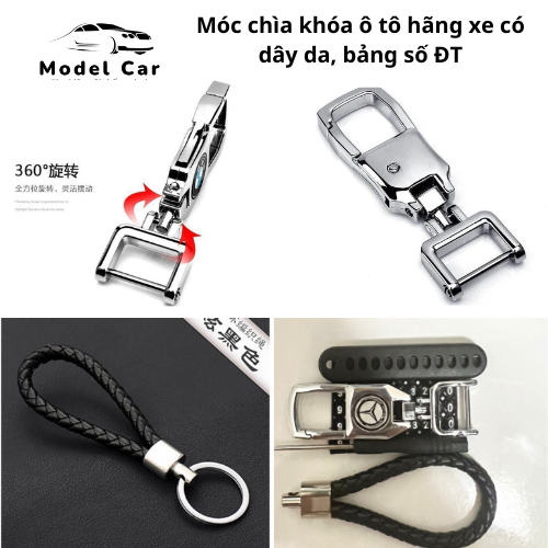 Móc Chìa Khóa ô tô LOGO hãng xe có dây da treo, bảng số điện thoại tiện lợi