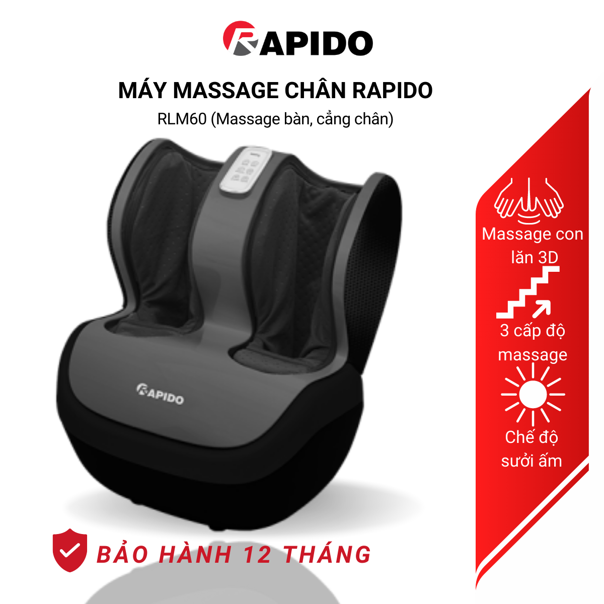 Máy massage chân Rapido RLM60 Chính Hãng, sang trọng cao cấp bảo hành 1 năm - Hàng chính hãng