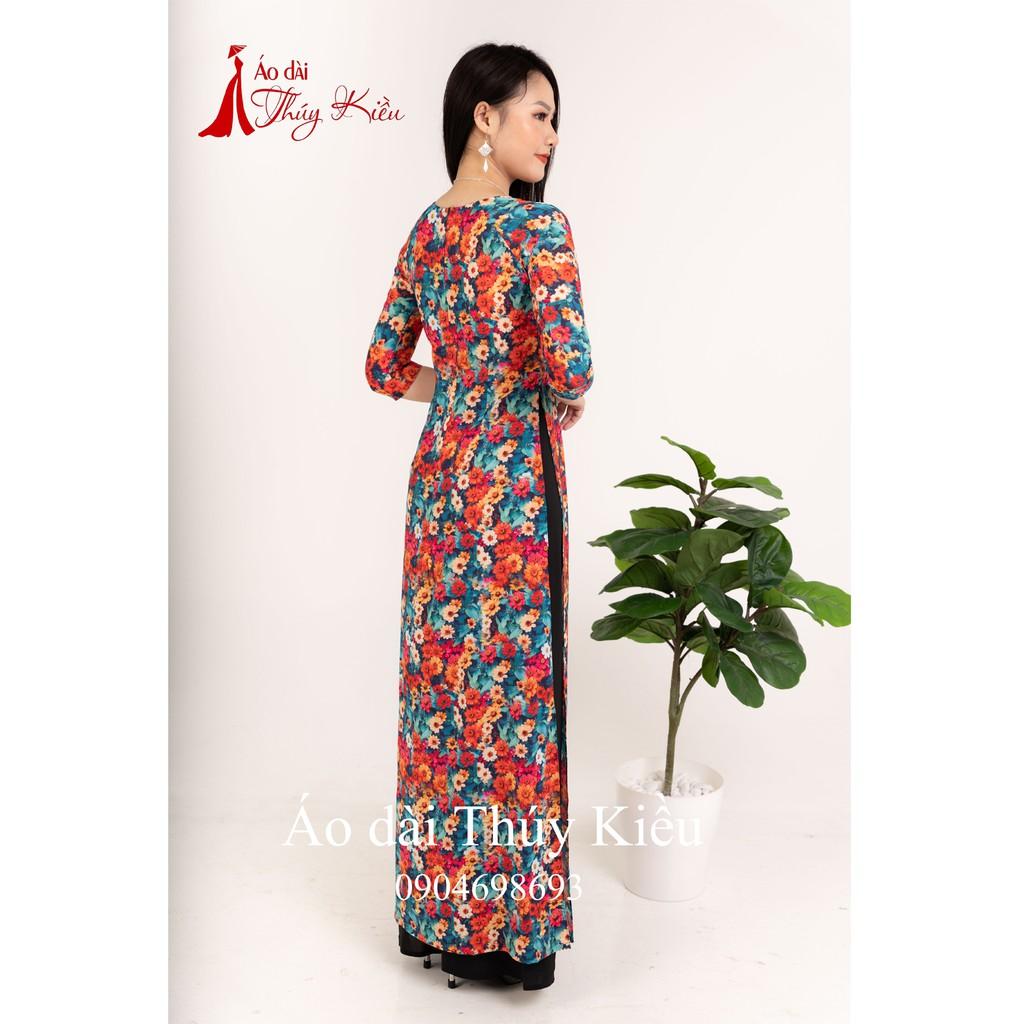 Áo dài may sẵn thiết kế nữ truyền thống đẹp cách tân tết hoa nhí K48 Thúy Kiều mềm mại, co giãn, áo dài giá rẻ