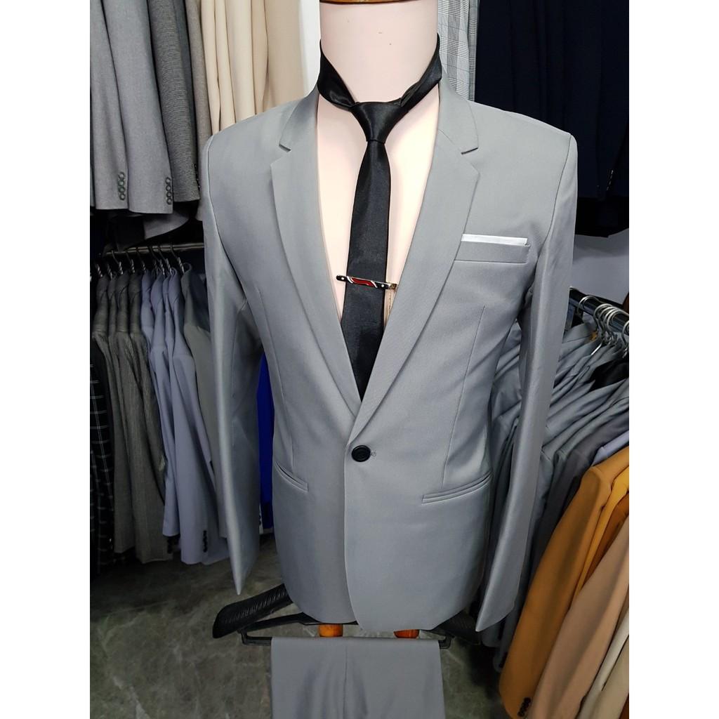 Bộ vest nam xám ghi form ôm body chất vải mềm mỏng