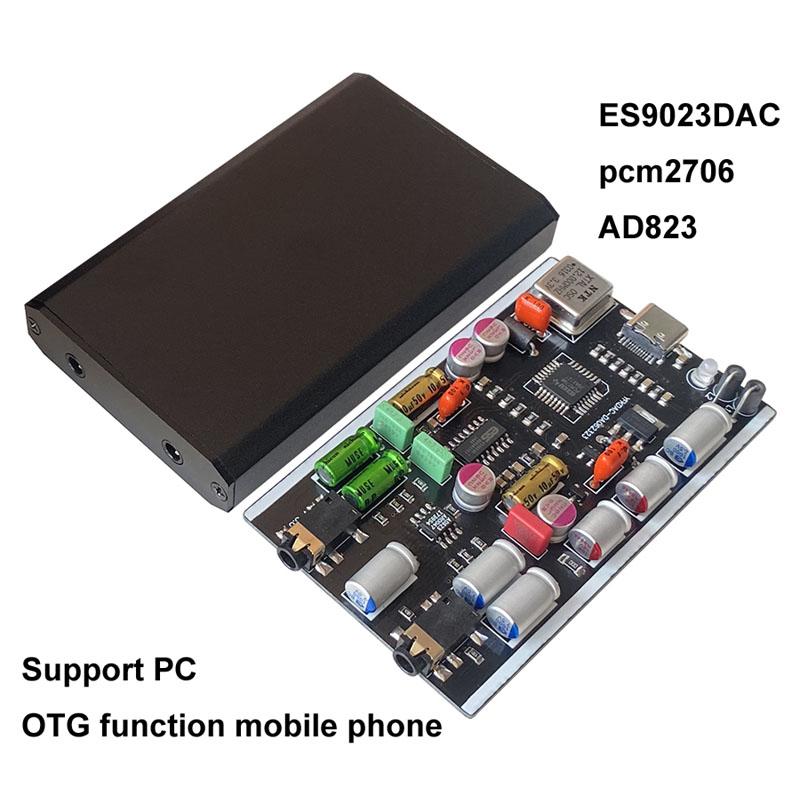 DLHIFI ES9023 Máy tính DAC Bộ giải mã thẻ âm thanh USB Vật liệu HIFI AD823 PCM2706 Điện thoại di động Bộ khuếch đại tai nghe OTG