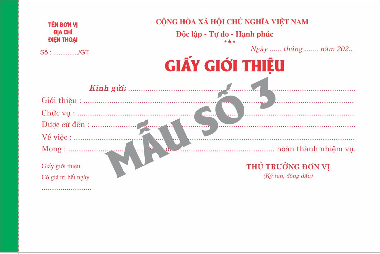 Giấy giới thiệu 1 liên-block 10-chọn mẫu in tên