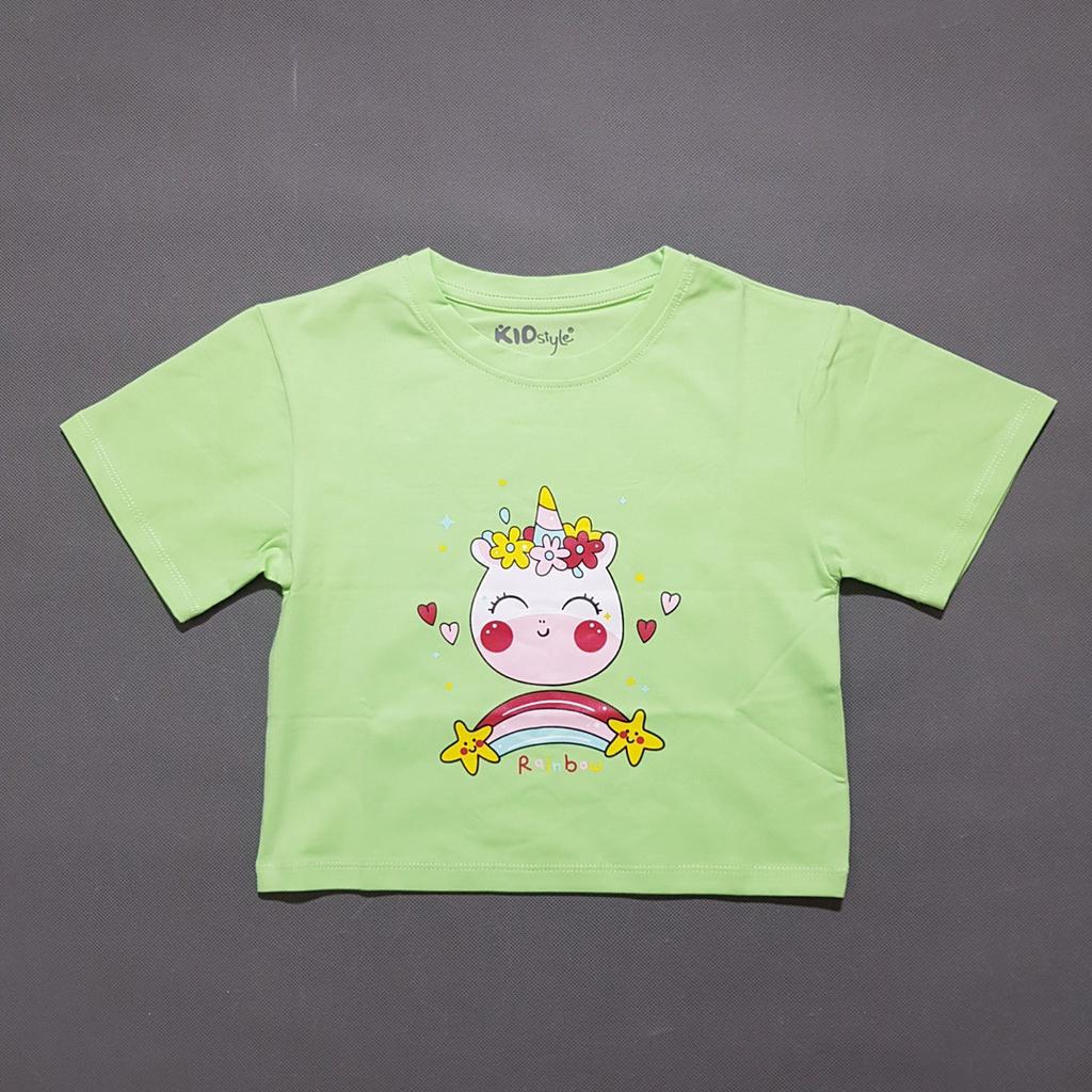 Áo thun cotton form croptop in ngựa unicorn cầu vồng bé 14-45kg