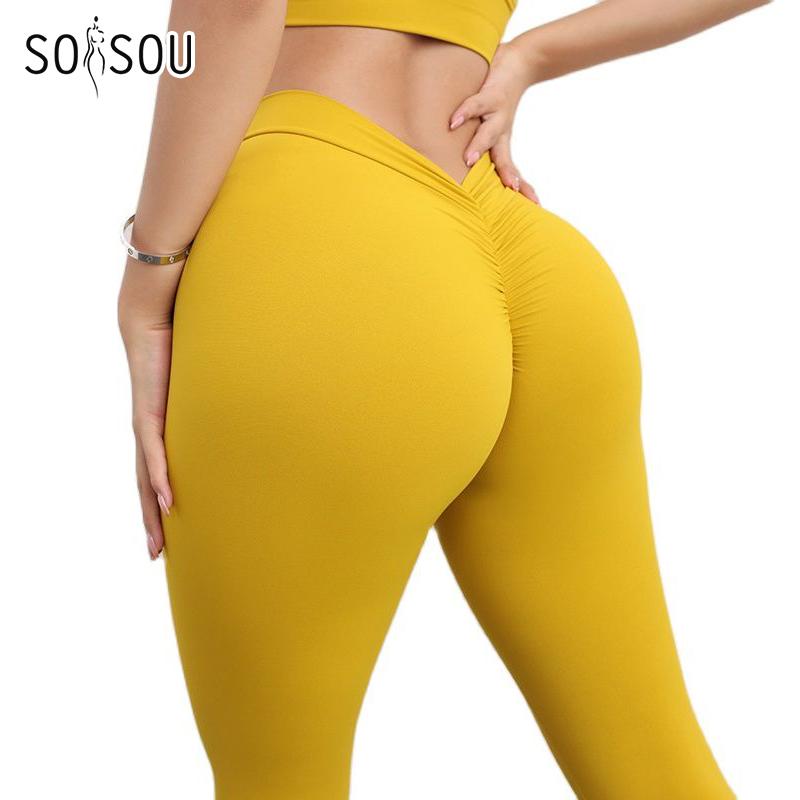Soisou New Nylon Yoga quần leggings Phụ nữ Thể dục Thể thao Thể dục Trang phục Phụ nữ cao eo đàn hồi HIP hình chữ V chặt chẽ Color: Red Size: S