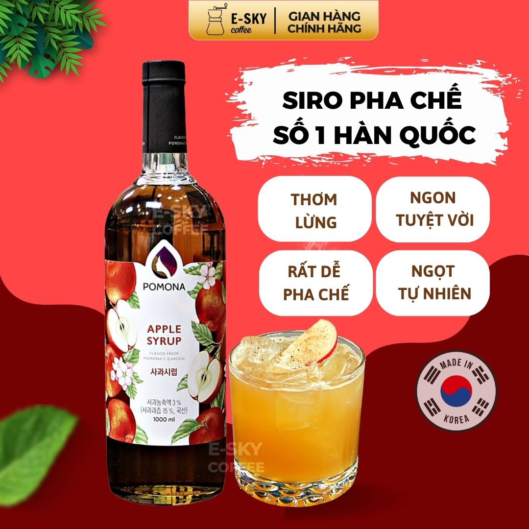 Siro Táo Đỏ Pomona Apple Syrup Nguyên Liệu Pha Chế Hàn Quốc Chai Thủy Tinh 1 Lít