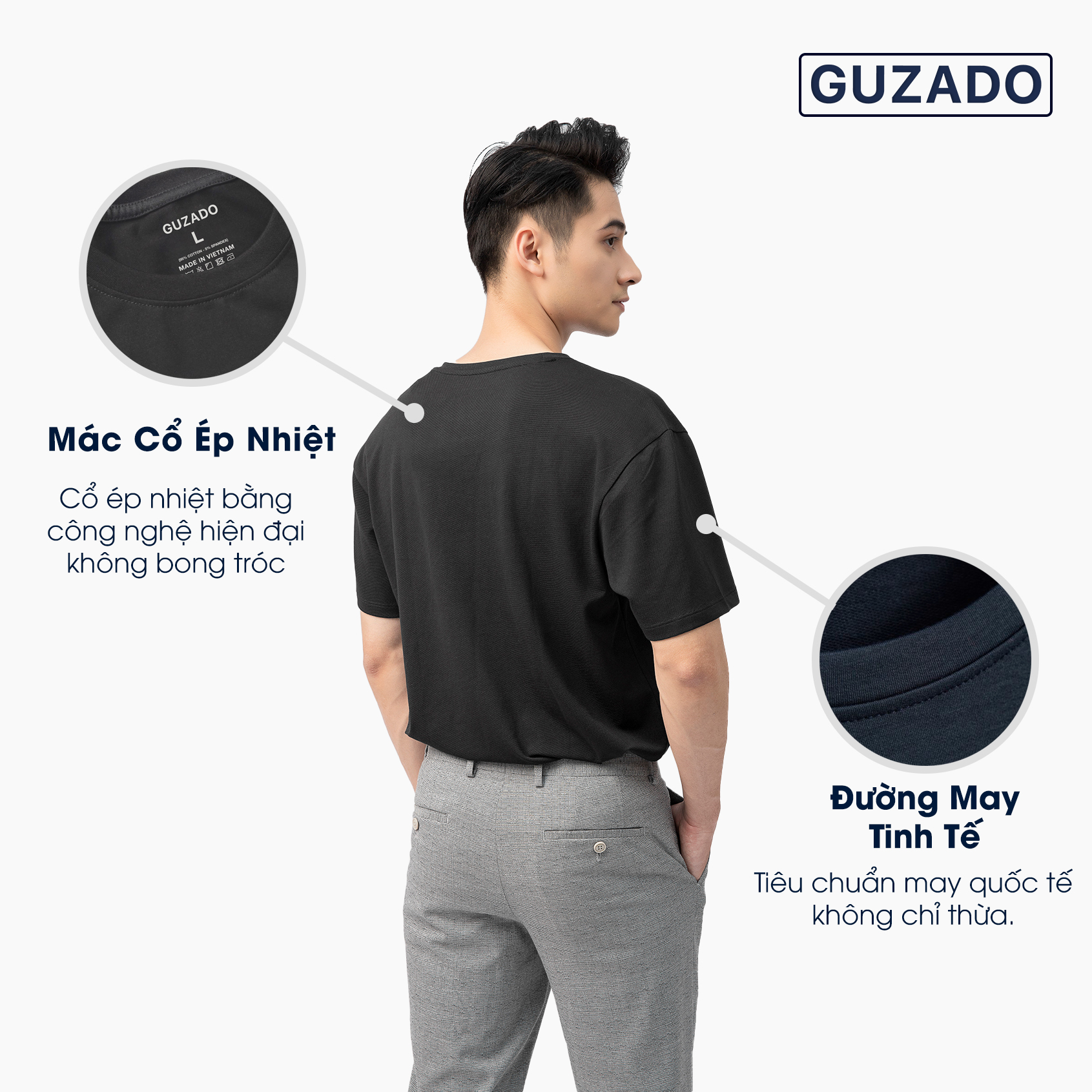 FREE SHIP Áo Thun nam cao cấp GUZADO [GTS01], Áo Phông Cotton Thấm Hút Cực Tốt, Co Giãn Thoải Mái, Mẫu Hot 2021