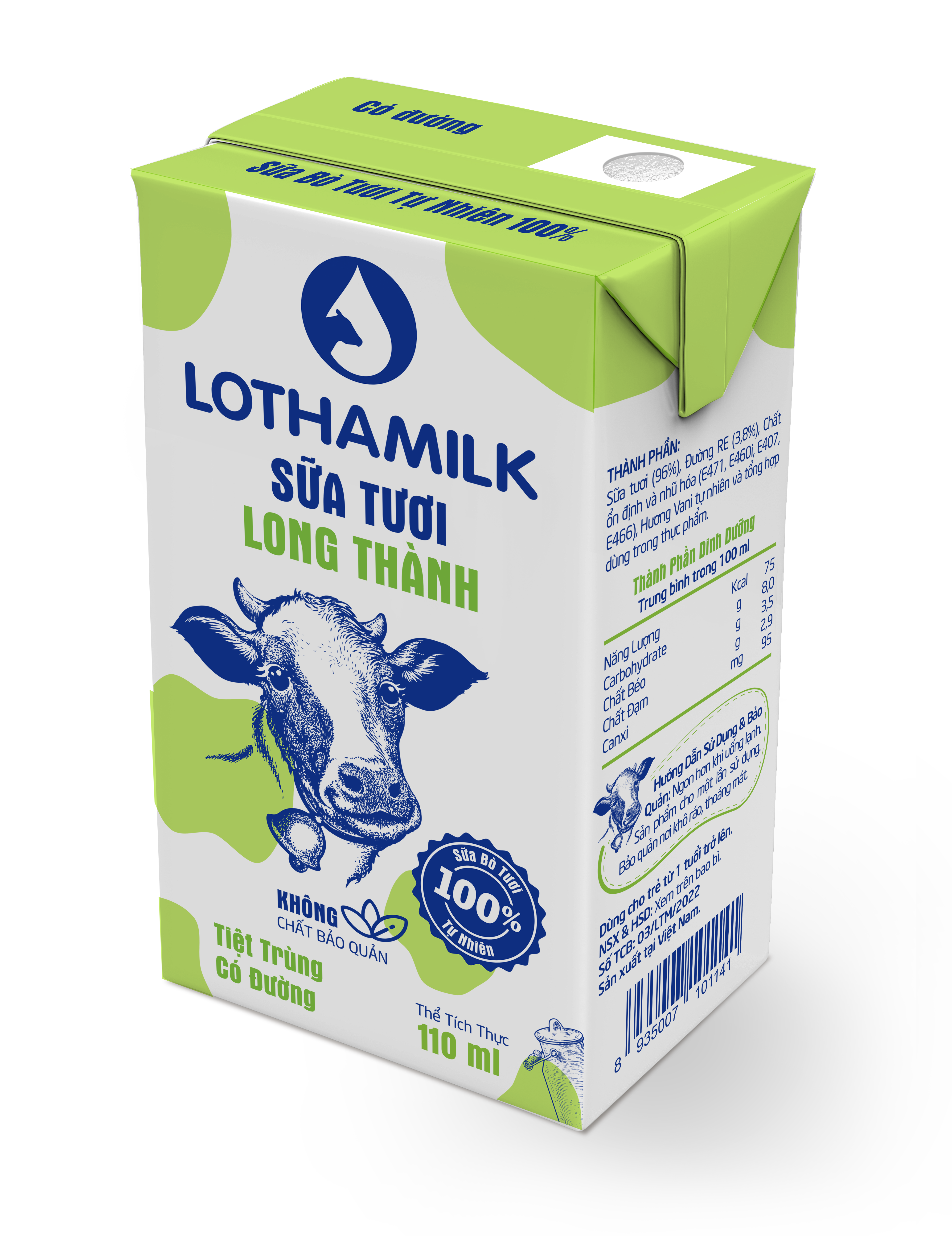 Thùng 48 hộp sữa tươi tiệt trùng Lothamilk có đường (110ml/hộp)