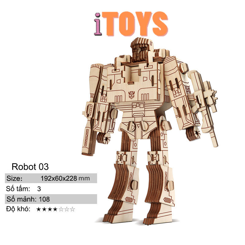 Đồ chơi lắp ráp mô hình robot gỗ 3d cho trẻ, bộ đồ chơi rô bốt thông minh cho bé trai bé gái, chất liệu bằng gỗ DCG005A