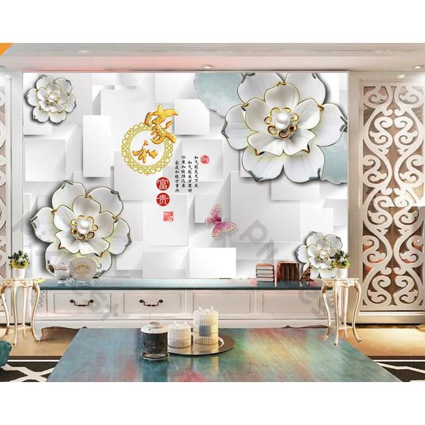 Tranh dán tường Hoa mẫu đơn trang sức hiện đại, tranh 3d dán tường hiện đại MS646436